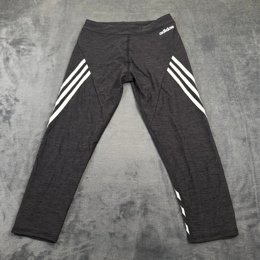 Adidas Climalite Leggings Youth Large 14 Black Heathered 3 Stripes Athletic NWT